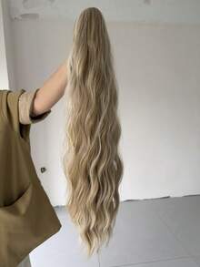 22 Inch Brown Natural Wavy Clip-In Ponytail Hair Extension, Heat-Resistant Fiber - Blonde Highlight - View 2