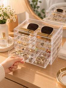1pc Jewelry Box, Acrylic Jewelry Storage Box, Suitable For Jewelry And Accessories. Drawer Design For Easy Access, Transparent Minimalist Style Perfect As A Gift For Wife Or Daughter On Halloween, Thanksgiving Or Christmas! Back To School Dorm Storage - Multicolor - View 8