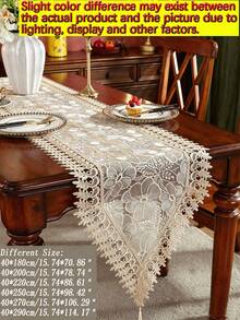 ABEST6522 Home&Living store 100% Polyester Fabric, Fully Embroidered Khaki Table Runner, Embroidered Craftsmanship, Dining Table Runner, Home Decor, Holiday Decoration, Suitable For All Seasons, Party & Wedding Decorations, 1pc Table Runner - Khaki - View 3