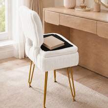 Folding Velvet Vanity Chair With Storage For Makeup Room - White - View 5