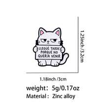 Funny Spanish Quote Cat Enamel Pin, Grumpy White Cartoon Cat Brooch, Cute Badge For Backpack Hat Clothing Decor, Lovely Gift For Man Women - Black and White - View 12
