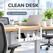 Upgraded Drill-Free Desktop Cable Management Tray, Home Storage Organizer - Suitable For Organizing Cables, Power Strip Bracket, And Comes With Cable Ties And Mounting Clips. Wall-Mounted Hidden Cable Channel Rack, Desktop Organizer Storage Shelf, Router And Data Cable Bracket, Cable Management Box. Perfect For Home, Office, Desk, Bedroom And Living Room Use. - View 2