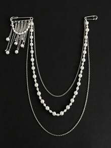 1pc Casual Fashion Elegant Suit Accessory Pearl Chain Tassel Brooch/Lapel Pin, Suitable For Women's Daily Outfit Matching, Bag Accessory Jewelry - Multicolor - View 6