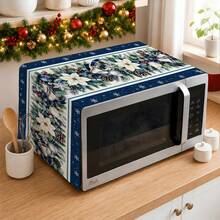 2DFLAT 1pc Blue Christmas Microwave Dust Cover, Silver Bell White Poinsettia Snowflake Border Kitchen Appliance Dust Cover Cloth - Multicolor - View 6