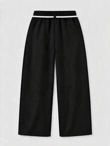 GRDR Men's Letter Pattern Casual Daily Wear Wide Leg Long Pants - Black - View 3