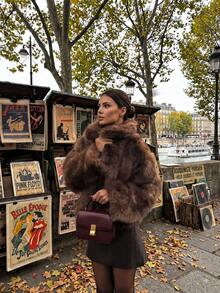 Women Fall Fashion Elegant Casual Brown Faux Fur Lapel Collar Long Sleeve Jacket For Going Out Vacation - Coffee Brown - View 2