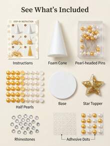 1pc DIY Beaded Christmas Tree Craft Kit, Elegant Pearl Look Cone Tree With Star Top, Festive Home Decoration For Tabletop, Mantel, Shelf, Desk And Living Room Display, Christmas Party Styling, Holiday Decor And Creative Craft Projects. - Multiple Styles - View 4