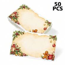 50pcs Christmas Blank Message Cards, Vintage Holiday Writable Small Cards With Gingerbread, Holly & Festive Designs, Christmas Gift Cards, Thank You Cards, Christmas Blank Note Cards - A - View 2