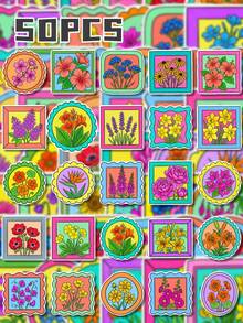 50Pcs Hand-Drawn Doodle Frame Journal Stickers, Colorful Frame Theme Design, Hand-Drawn Motifs Of Flower Frames, Leaf Borders, Colorful Rectangle Frames, Round Decorative Frames, For Bike, Books, Journal, Tumbler, Skateboard, Document Box Decor - Multicolor - View 8
