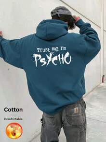 Autumn/Winter Men's Fleece Hoodie "Trust Me I'm Psycho" Back Print Y2K Style - Cow Blue - View 9