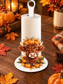2D Flat Highland Cow Clear Acrylic Tissue Holder, Farmhouse-Style Kitchen Decor, Perfect For Home Kitchen Storage And Holiday Decoration, Upright Tissue Dispenser, Storage Organizer - Multicolor - View 1