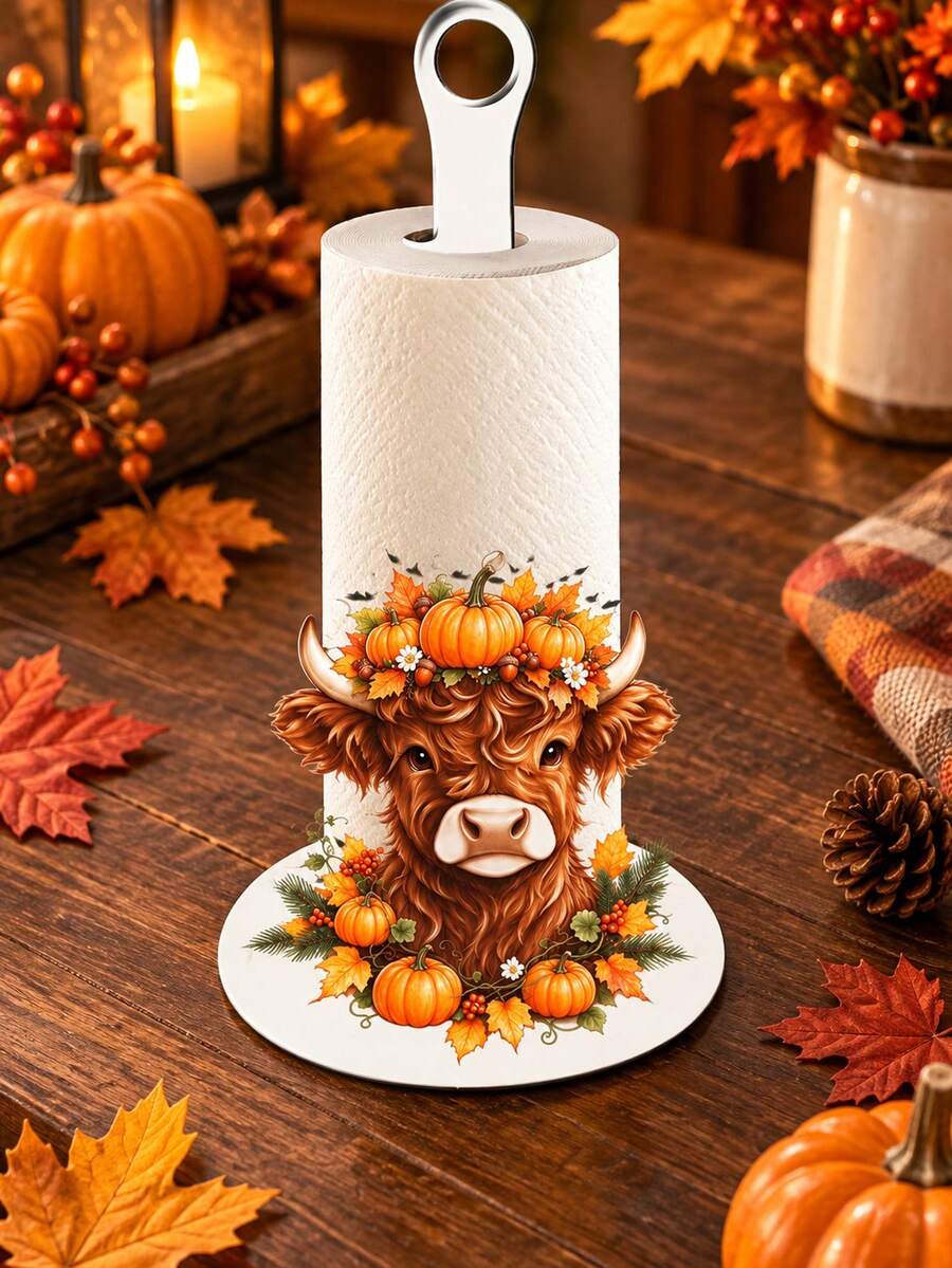 2D Flat Highland Cow Clear Acrylic Tissue Holder, Farmhouse-Style Kitchen Decor, Perfect For Home Kitchen Storage And Holiday Decoration, Upright Tissue Dispenser, Storage Organizer - Multicolor - View 1