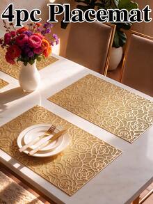 8pcs, Gold Rectangular Hollow PVC Placemats, Washable Table Decor Mats, Non-Slip Odorless Tableware Mats, Breathable Heat Dissipating Western Style Mats, Suitable For Restaurants, Cafes, Homestays, Fit For Holidays, Parties, Gatherings, Birthdays, Weddings, Dinner Parties. - Multicolor - View 11