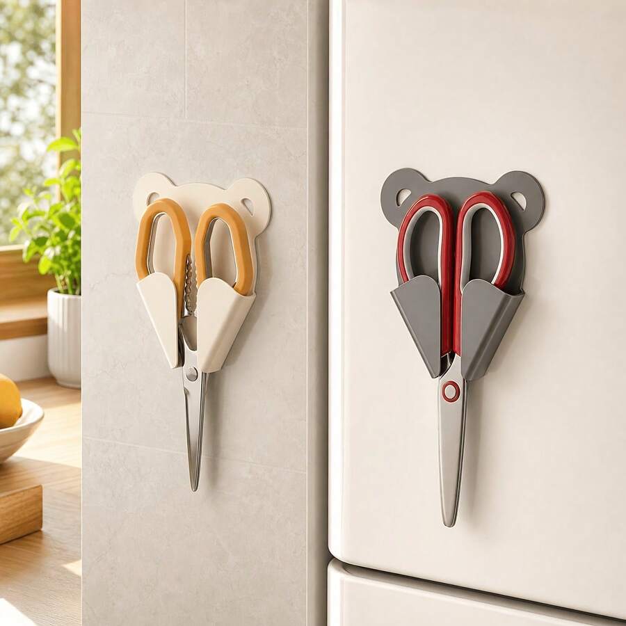 2pcs Scissors Storage Rack, Kitchen Living Room Storage Rack, Wall-Mounted No-Drill With Adhesive Pad, Carbon Steel Material, Suitable For Scissors Storage