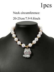 1 Adorable Faux Pearl Kitten Pendant Collar-Pet Necklace, Perfect For Everyday Wear For Kittens Cat Accessories - Multicolor - View 14
