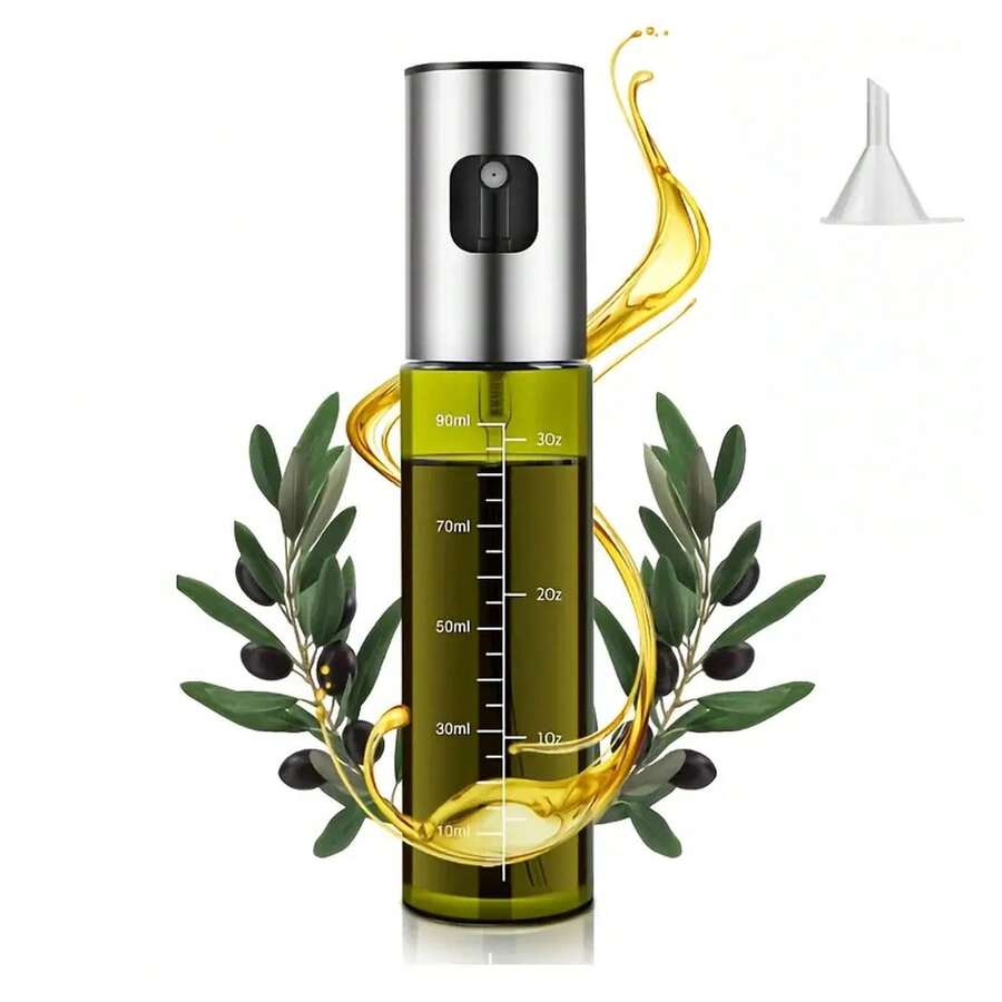 Rociador de Aceite de Oliva de Vidrio de 100ml con Diseño Bloqueante de Luz - Pulverizador Libre de BPA para Freidora de Aire, Ensalada, Barbacoa y Asado - Mango Ergonómico y Control Preciso del Rociado, Esencial para BBQ, Utensilios de Cocina Modernos, P - Ver 1