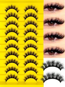 Sibeuna 10 Pairs Fluffy Faux Mink Eyelashes, Thick Curly 3D Natural Styles, Daily Wear Reusable Cat Eye Lashes, Fit For Various Occasions Beginner , Party - Black - View 1