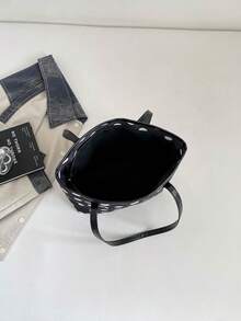 1pc Black Large Capacity Polka Dot Nylon Tote Bag Women's Shoulder Bag - Black - View 6