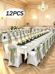 14色緞面椅背裝飾緞帶 15x260cm 優雅蝴蝶結椅帶，適用於婚禮宴會派對活動接待酒店椅套裝飾 - 橄欖綠 - 查看 12