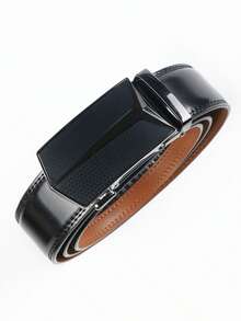 Men's Slide-Adjust Dress Belt With Modern Geometric Rectangular Buckle Accented By Bold V-Split Design - DP64 65 - View 3