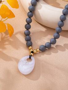 OABE 1pc Bohemian Style Grey Beaded Necklace With Geometric Pendant, Suitable For Women's Daily Wear, Autumn/Winter Fashion Accessory - Grey - View 3