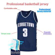 Men's #3 Blue "The Answer" Georgetown Retro Embroidered Basketball Jersey,Streetball Culture Sports Vest - Navy Blue - View 4