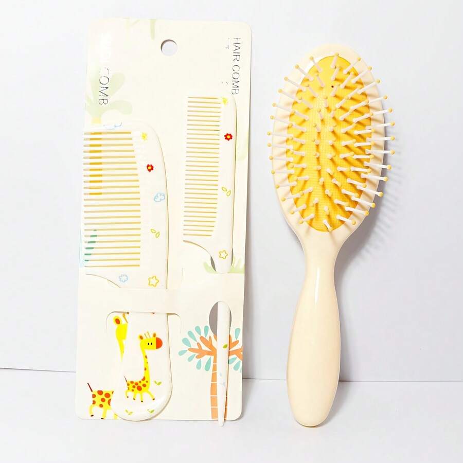 3pcs Cute Cartoon Hair Comb Set, Cushion Brush, Fine Tooth Comb, Tail Comb, Suitable For All Hair Types, Holiday, Birthday, Gift. - A - View 1