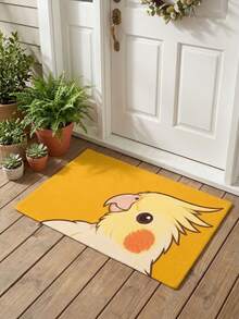 1pc Cute Yellow Cockatiel Parrot Print Doormat, Cartoon Bird Flannel Floor Mat For Entryway Bathroom Kitchen - Multicolor - View 1