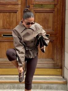 Women's Plaid Casual Versatile Daily Travel Trench Coat - Brown - View 6