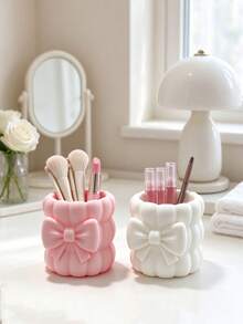 Creative 3D Printed Wave Bow Storage Tube, 3D Bubble Design With Delicate Texture, Sturdy And Durable, Can Store Makeup Tools And Pens, Multiple Colors Available, Suitable For Vanity And Desk, Cute Niche Gift Item - Multicolor - View 4