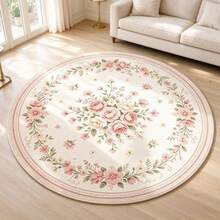 1pc Round Pink Floral Rug, Soft And Comfortable Bedroom Carpet, Washable Rug, Suitable For Front Door, Entrance, Hallway, Kitchen, Bedroom, Dorm, Dining Room, Skin-Friendly Carpet, Living Room Rug, Sofa Seat Rug, Area Rug, Creative Versatile Home Decor Carpet, Large Living Room Carpet, Bedroom Carpet, Dressing Room Carpet, Room Decoration Supplies, Gift For Family And Friends - Multicolor - View 5
