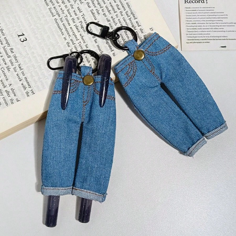 1PC Ins Style Mini Denim Jeans Keychain, Pen Holder, Journal Accessories, Bag Charm Pendant - Multicolor - View 1