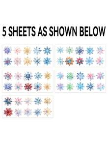 5件組冬季雪花亮片臨時紋身貼紙，藍色與銀色閃亮身體臉部彩繪，適合女孩與女性，雪花冬季主題派對裝飾禮物，易貼易撕 - 藍色 - 查看 6