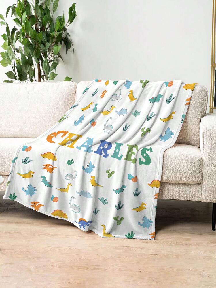 1pc Customized Flannel Name Blanket, Suitable For Bed, Living Room, Sofa, Outdoor, Beach, Camping, Pets And More Occasions, Can Be Personalized With Family/Pet/Couple Name Printed Bed Blanket, Ideal Gift For Christmas, Mother's Day/Father's Day, Family, Birthday, Friends, Women, Parents And More Occasions. - Style 11 - View 2