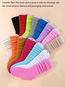 1/5 Pairs Random Style Girls' Autumn/Winter Loose Knit Socks, Loose Knit Socks, Colorful Stacked Mid-Calf Socks, Casual Ruched Socks - Multicolor - View 9