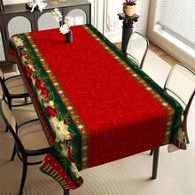 1pc Rectangular Christmas Themed Printed Tablecloth, Suitable For Indoor/Outdoor Dining, Party, Buffet, Wedding, Woven Polyester Fabric - Multicolor - View 12