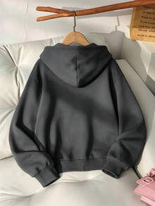 Sweatshirt berkerudung resleting dengan motif "SLAY" untuk perempuan, jaket lengan panjang kasual, bahan lembut dan nyaman, cocok untuk pemakaian sehari-hari di musim gugur/musim dingin. - Dark Grey - View 2