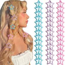 20/10/2pcs Cute Y2K Style Colorful Star Hair Clips, Enamel Texture Snap Clips, Suitable For Side Bangs, Christmas Hair Accessories - Multicolor - View 2