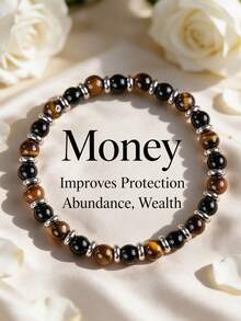 YAUKIA 6mm Vintage Tiger Eye'S Money Beaded Bracelet , Obsidian , Abundance , Wealth , Represents Strength , Summer Boho Jewelry , Suitable For Trips - Multicolor - View 9
