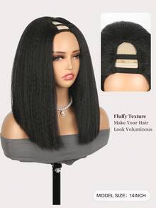 14/24 Inch Synthetic Heat Resistant U-Shape Straight Hair Wig Black Yaki Straight U-Part Wig Synthetic Clip-In Hair Extension Straight U Type Clip Wig Half Wig With Invisible Part For Women, Perfect For Holidays And Daily Wear - Black - View 4