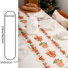 1PC 3D Christmas Bauble & Candle Embroidered Christmas Sheer Table Runner, Multiple Sizes Available, 11.8 Inches Width, Exquisite Bauble Embroidery Craft, Dual-Purpose Decor For Christmas Parties & Cabinet Cover - Multi-color Christmas Baubles - View 14
