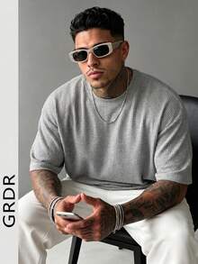 GRDR Men's Summer Fashion Striped Jacquard Collar Short Sleeve T-Shirt, Suitable For Business Commute And Daily Wear - Grey - View 3