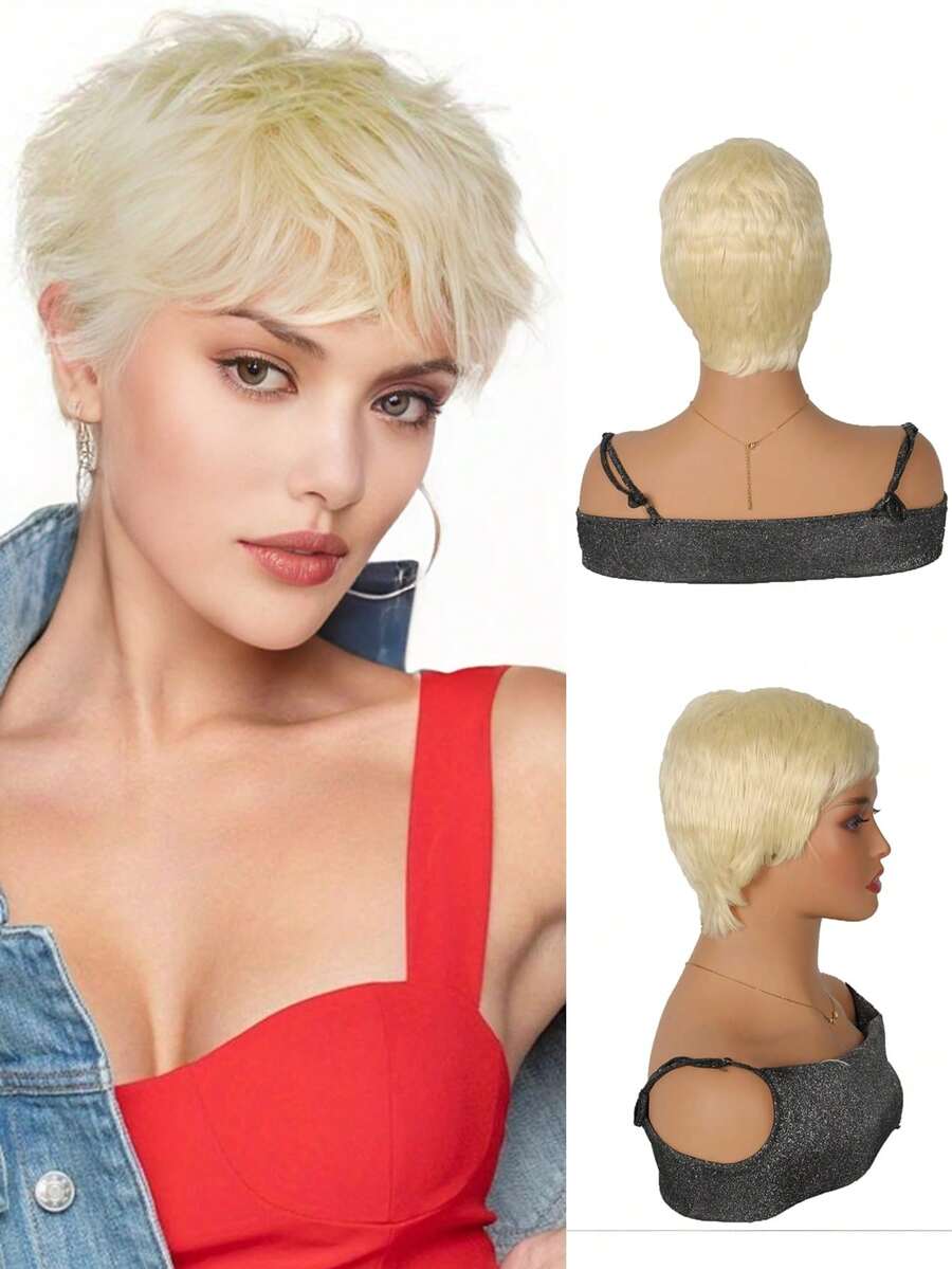Pixie Cut Wigs Synthetic Short Pixie Haircut Wig With Bangs Glueless Layered Wig Wavy Wigs For Women,Natural Daily Use Hair Wig - Multicolor - View 1