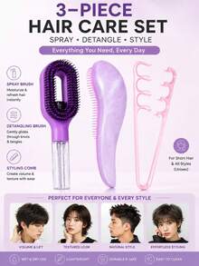 3Pcs Women's Hair Styling Tool Set, Includes Refillable Spray Comb, Anti-Static Detangling Comb, And Volumizing Styling Comb. Designed To Moisturize, Detangle, And Create Voluminous Hairstyles, Suitable For Salon, Home, Travel, And Vacation Use - Multicolor - View 5