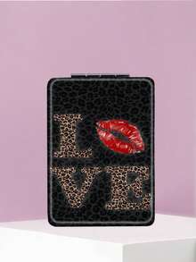 1PC Millennium Y2K Series Portable Vanity Mirror, Foldable Lightweight Ultra-Thin Convenient Hand Mirror, PU Leather, Suitable For Multiple Scenarios And All People, Rectangular Mirror, Pocket Mirror, Cartoon Flower Leopard Print Lips Letter Pattern Design, Exquisite And Delicate, Easy To Carry, Handheld Makeup Mirror, 180° Flip Cover Multi-Function Mini Mirror - Multicolor - View 6