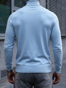 Men's Solid Color High Neck Long Sleeve - Casual Commute Minimalist Soft Autumn/Winter Top - Baby Blue - View 7