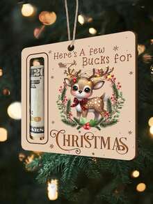 4Pcs Rustic Christmas Printed Wooden Money Holder Ornaments Square Wood Cash Gift Card Hanging Tags With Jute String For Xmas Tree Holiday Gift Decorations - Multicolor - View 7