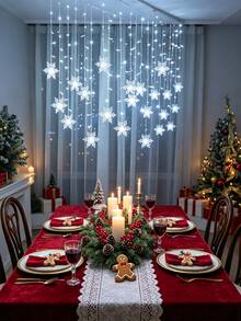 1PC Cool‑White LED Curtain Light, 4M 96‑LED Snowflake Curtain String Lights, USB Powered 8 Lighting Modes Fairy Light For Indoor Christmas Valentine Birthday Home Decor - Snowflake Curtain Lights - View 6