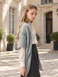 1pc Women's Striped Solid Color Fashion Casual Versatile Wool Knit Triangle Scarf Shawl, Suitable For Autumn/Winter Daily Wear - Grey - View 3
