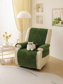 1pc Minimalist Solid Color Lounge Chair Sofa Cover, Alpaca Fleece Single Sofa Cover, Thick And Durable Fabric, Skin-Friendly Warm Furniture Protector, Suitable For Pets, Office And Living Room Home Decor - Green - View 2